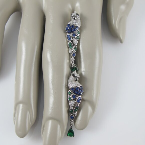 Sterling CZ Cockatoo Parrot Earrings with Green Spinel - Picture 8 of 10
